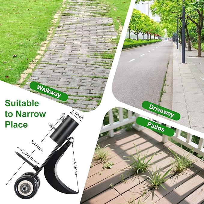 Crack Weeder with Wheels 6.5FT Metal Crevice Weeding Tool with Adjustable Long Handle Saves Back & Knee Manual Weed Remover for Paver Deck Patio Driveway Sidewalk Garden