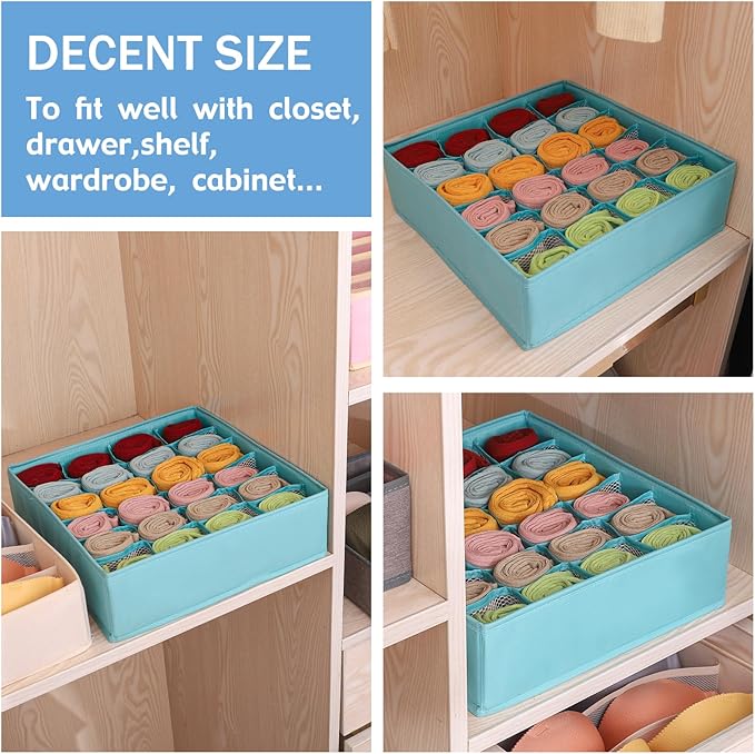 Foldable Storage Cubes Drawer Underwear Organizer Dividers， under Cabinet Organizer 24-Cell Fabric Storage Boxes for Lingerie,Socks,Ties（Light Green）