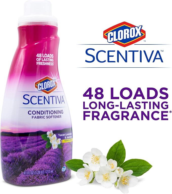 Clorox Scentiva Liquid Laundry Fabric Softener, Tuscan Lavender & Jasmine Scent - Bleach-Free Fabric Conditioner with Great Smell, 41 Fl Oz