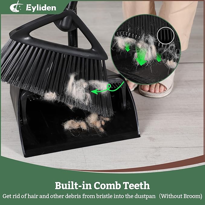 Eyliden Large Commercial Dustpan with Comb Teeth, Upright Heavy Duty Dust Pan for Restaurants Garages Courtyard Sidewalks Lobby Home Kitchen Room Office Classroom (1pc Dustpan)