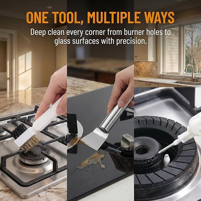 2Pcs Stove Cleaning Brush And Scraper, Brass Wire Rust Cleaner Brushes Cooktop Scraper, Clean Kit For Pots, Pans, Kitchen, Tile, And Household