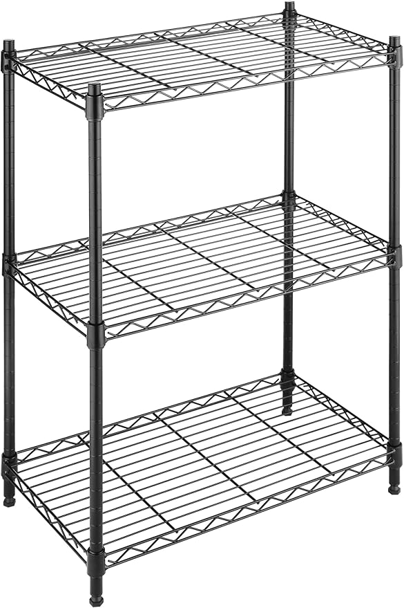 Whitmor 3 Tier Shelving Unit, Metal Storage Shelves, Adjustable Heavy Duty Shelf, 400 lbs Capacity per Shelf, 1200 lbs Total for Home, Garage, Workshop, 23" L x 13" W x 30" H, Black