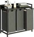 Herture Laundry Hamper with Shelf, Laundry Basket 3 Section, Laundry Sorter with Pull-Out Removable Large Bags and Movable Wheels, Metal Frame, 3 x 15.87 Gallons (60L), Black and Gray PF04XLC