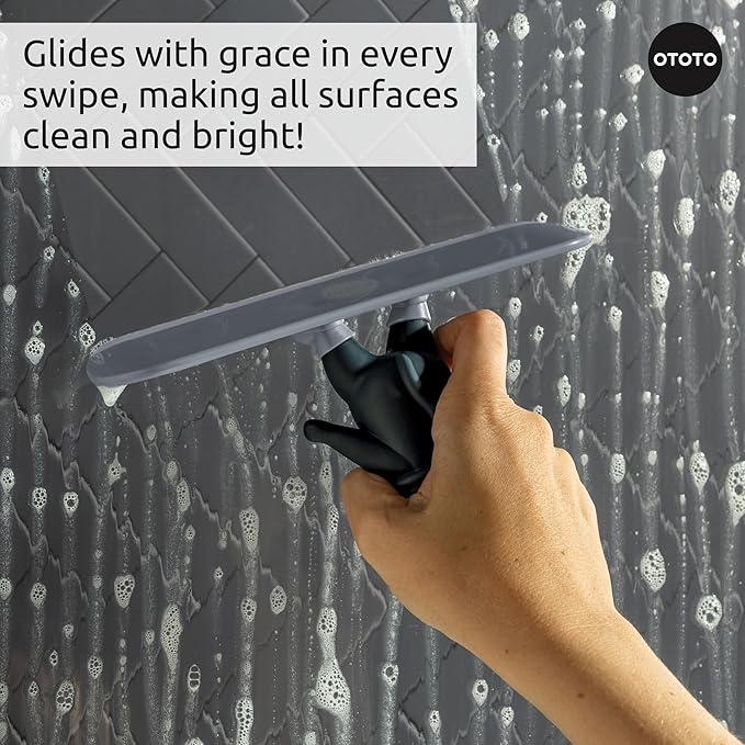 OTOTO Chill Cat Squeegee - Cute Kitchen Accessories, Cute Bathroom Decor, Black Bathroom Accessories, Shower Accessories, Shower Squeegee for Glass Doors, Small Bathroom Squeegee, Cat Gifts