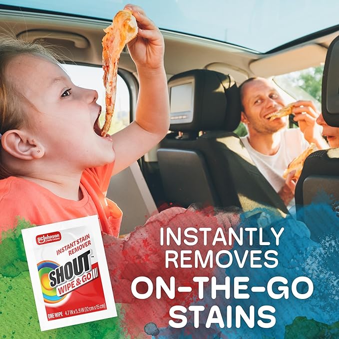 Shout Wipe & Go Instant Stain Remover Wipes, No Wash Required, Safe on Colorfast Washables, Travel & Baby Diaper Bag Essentials, Removes Grass, Coffee, Makeup & More, 12 Wipes (Pack of 6)