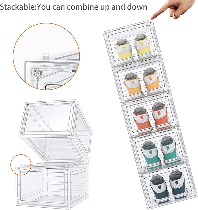 HOMIDEC Shoe Storage, 6 Pack Shoe Organizer Clear Hard Plastic Shoe Box, Shoe Boxes Clear Plastic Stackable, Shoe Boxes with Lids for Size 13, Transparent