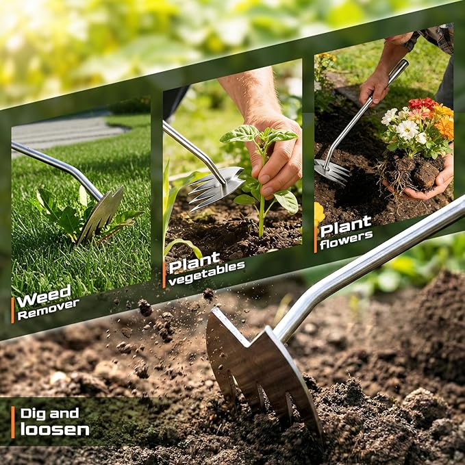 Upgraded Weed Puller Tool, 4-Tooth Manganese Steel Manual Weeders, Portable Garden Weed Remover Tools for Vegetable Gardening Backyard Farm Planting & Weeding