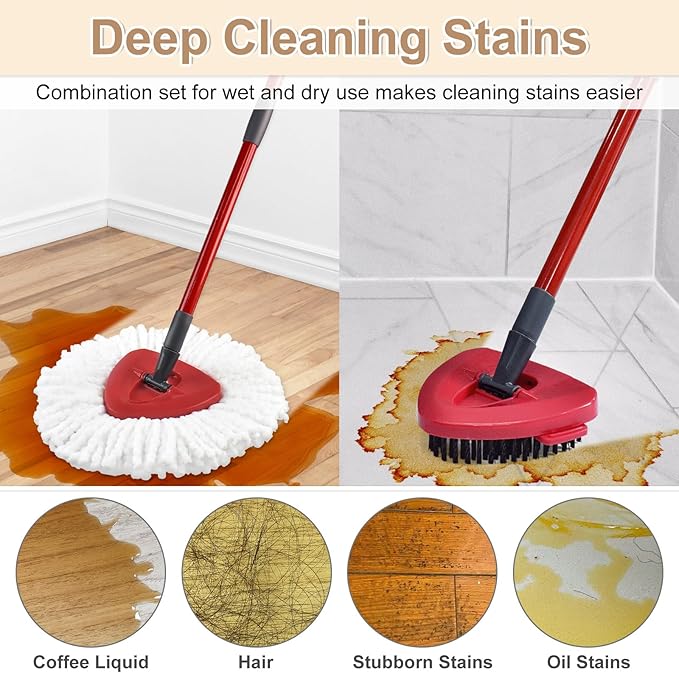 Mop Replace Head for O Cedar, Mop Heads Replacements for Ocedar, Spin Mop Replacement Head for Ocedar Easy Wring 1 Tank System, Include 2 Pack Spin Mop Refills & 2 Scrubber Mop Head & 1 Pack Mop Base