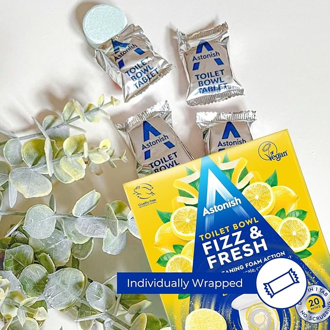 Astonish Foaming Lemon Splash Toilet Bowl Cleaner - Deep Cleaning Limescale, Calcium & Rust - No Bottle, Removes Hard Stains - 16 tablets (2 Boxes of 8)