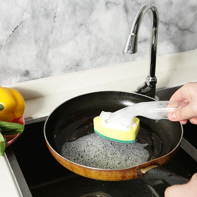 Dish Wand Sponge Refills, Dish Sponge with Handle, Dishwand Refills, Non Scratch Dish Wand Refill Replacement Pack, Dish Scrubber with Handle Kitchen Dishwand Pads with Soap Dispenser for Cleaning