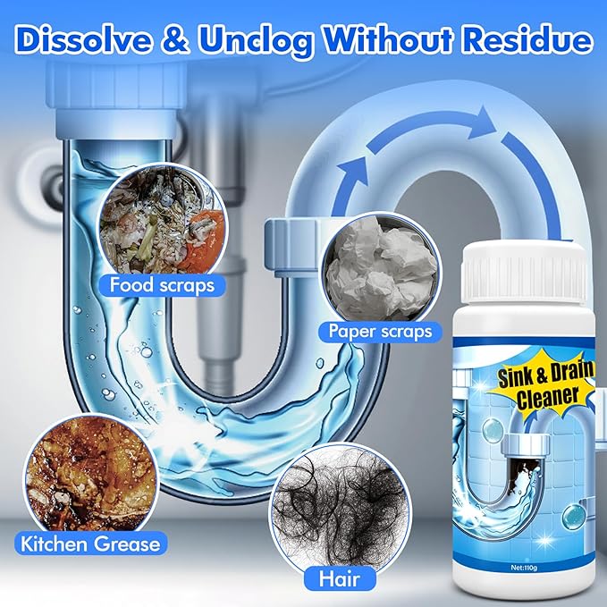 Pipeline Dredging Agent, 110g Drain Cleaner,Powerful Pipe Unclogger, Bathroom Sinks, Kitchen Sinks, Shower Pipes