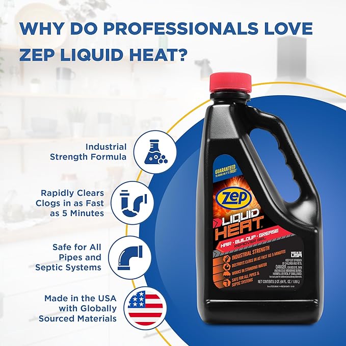 Zep Liquid Heat Hair and Grease Clog Dissolver Gel - 64 oz (Case of 6) ZULHG64 - Professional Strength Formula