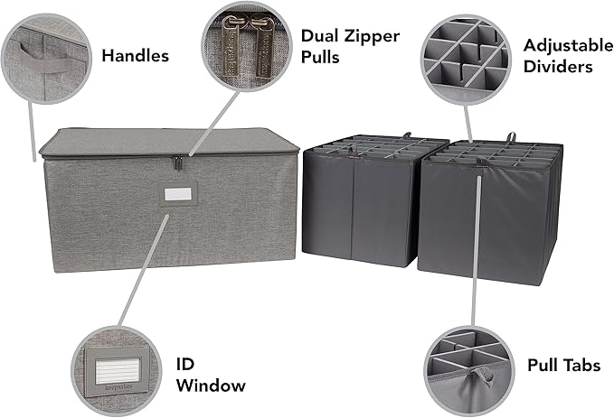 Covermates Keepsakes - Adjustable Zip-Top Storage Box - Configurable FlexGrid Compartments - Heavy Duty Polyester- Reinforced Handles - Stackable Design - Indoor Storage, Grey Heather