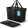 CleverMade EcoBasket 30L Collapsible Tote Basket 3 Pack – Reusable Grocery Tote That Stands Upright, Foldable Shopping Basket for Car Trunk Storage, Heavy Duty Utility Bag, 30 lb Capacity - Black
