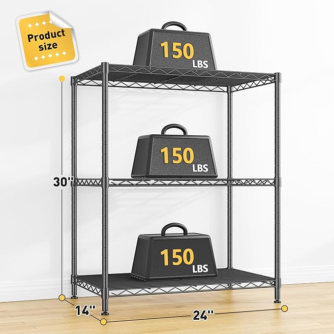 DurayLoly Storage Shelves Adjustable Wire Shelving Metal Wire Rack Shelving Unit Storage Shelf for Kitchen Laundry Room Pantry Closet Bathroom 24" W x 30" H x 14" D Black,2pc