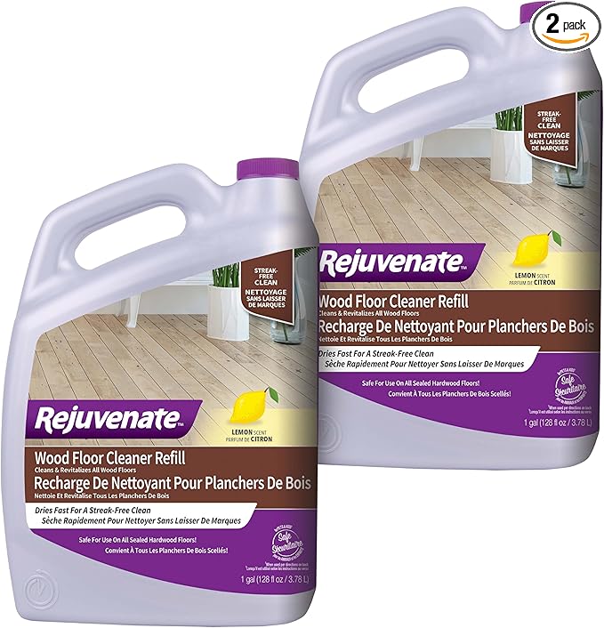 Rejuvenate Wood Floor Cleaner Refill, 1 Gallon, Cleans and Protects All Sealed Hardwood Floors and Dries Fast for a Streak-Free Clean, 2 Pack