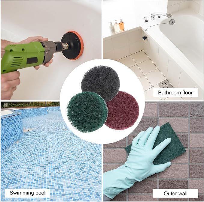 HARFINGTON 8pcs Drill Power Brush 2 inch Tile Scrubber Scouring Pads 180-240 Grit for Bathroom Kitchen Household Cleaning