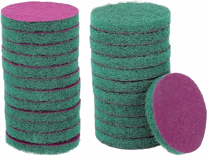 HARFINGTON 24pcs Scrubber Scouring Pads 180 Grits 5 Inch Drill Power Brush Hoop and Loop Surface Conditioning Disc Drill Scuffing Disc Scrub Pads for Home Kitchen Cleaning, Green