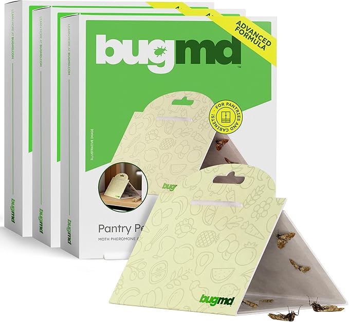 BugMD Pantry Moth Traps (18-Pack) – Pheromone-Based Sticky Glue Traps, Non-Toxic, Kills Indian Meal Moths – Kitchen & Food-Storage Safe - Original