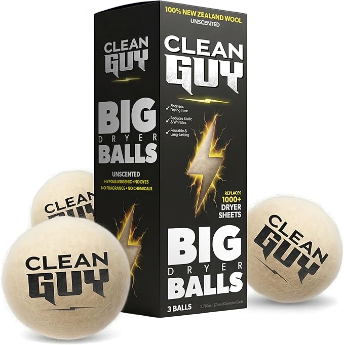 Wool Dryer Balls XL 3-Pack– Natural Fabric Softener, Reusable Laundry Dryer Balls –Reduce Drying Time, Static & Wrinkles– Hypoallergenic, Chemical Free Dryer Sheet Alternative, Eco-Friendly