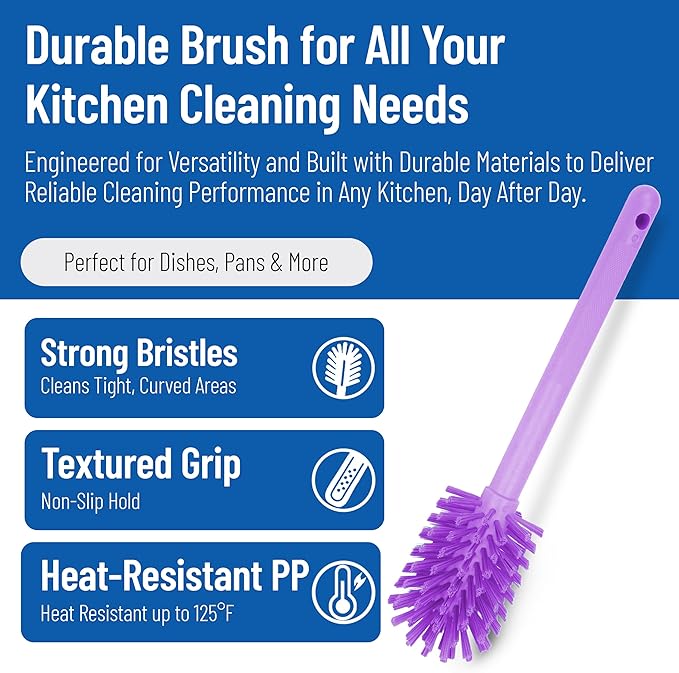 SPARTA Large Water Bottle Brush Ideal for Wide-Mouth Jars, Bottles and Tumblers, Dishwashing Tool with Handle for Home and Commercial Kitchens, Plastic, 16 Inches, Purple
