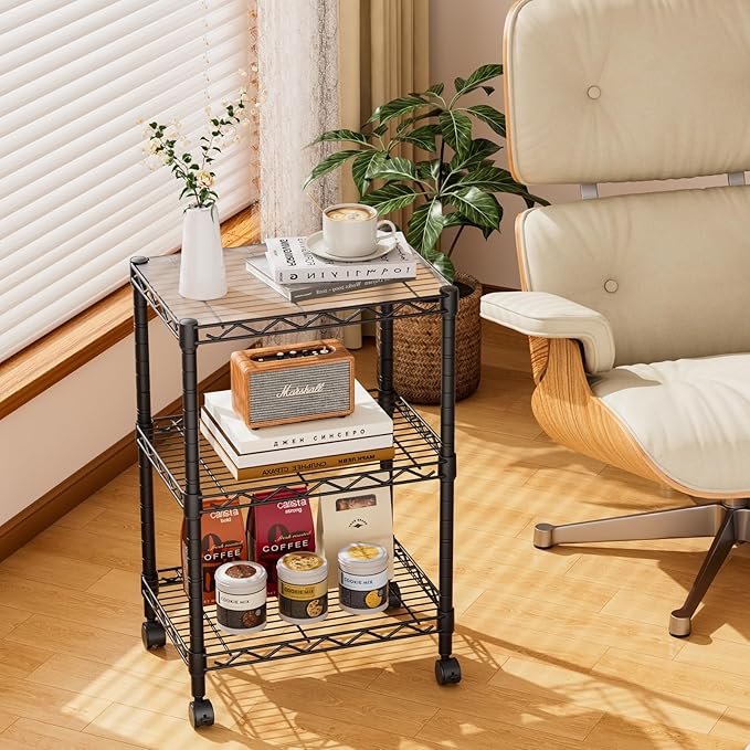 Golpart 3 Tier Adjustable Storage Shelves Heavy Duty Metal Utility Shelf Wire Shelving Unit Organizer Rack for Home Kitchen Office Bathroom Pantry Room 12" D x 18" W x 30" H