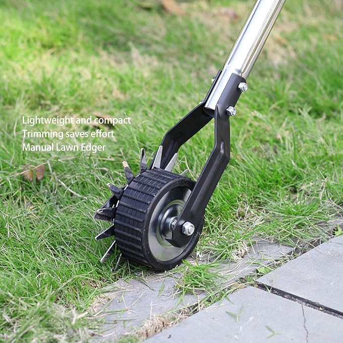 Wheeled Lawn Edger, Hand Garden Edger with Stainless Steel Handle, 26x4.5x15cm, Paint Coated Serrated Blade, for Overgrown Weeds (4 Sections)