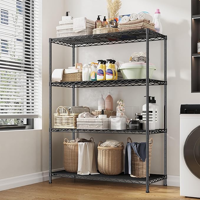 DurayLoly 4- Shelf Metal Shelving Unit Adjustable Storage Shelves Heavy Duty Garage Shelving Steel Wire Shelving for Laundry Bathroom Kitchen Pantry Closet Garage Black, 35.6Wx16Dx54H,2pc