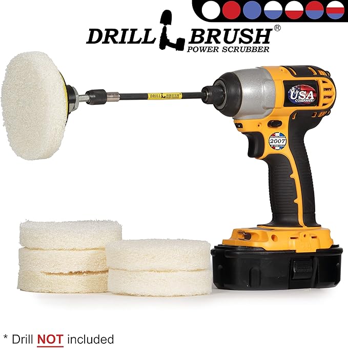 Drill Brush - Drill Power Pad Set - Bathroom - Drill Scrubber Attachment - Cleaning Pads - Shower Door - Baseboard - Power Cleaner - Bathroom Sink - Shower Cleaner - Vinyl Flooring - Scrub Pads