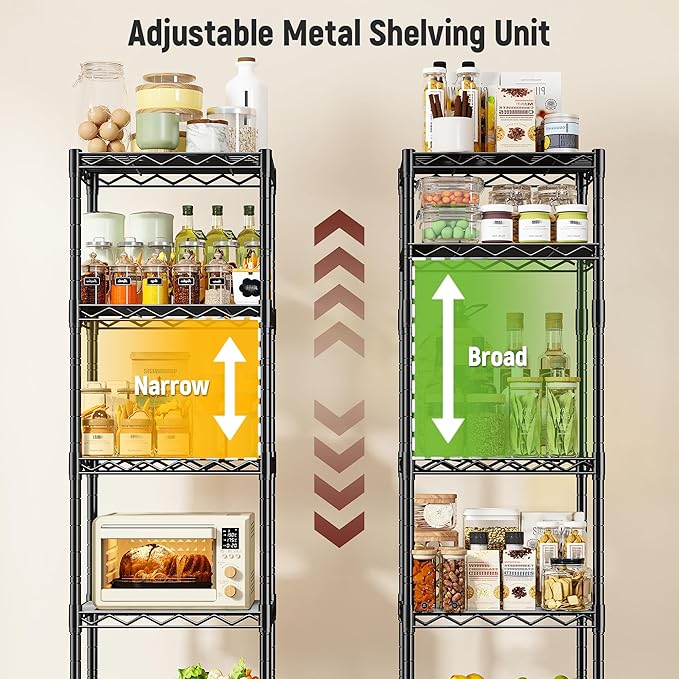 5 Tier Metal Shelving Unit Wire Shelving,Storage Shelves for Small Space:Adjustable Storage Rack Standing Bathroom Shelf and Narrow Shelf for Laundry Dorm Kitchen Pantry Closet15.8"w*11.8"D*53"H