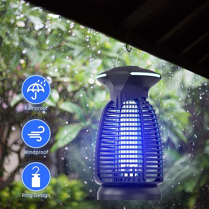 Bug Zapper Outdoor for Mosquito Flies - Electric 4000V Powerful Bug Zappers Indoor Waterproof Insect Killer Trap Lamp with LED Light for Patio Backyard Porch Garage & Home