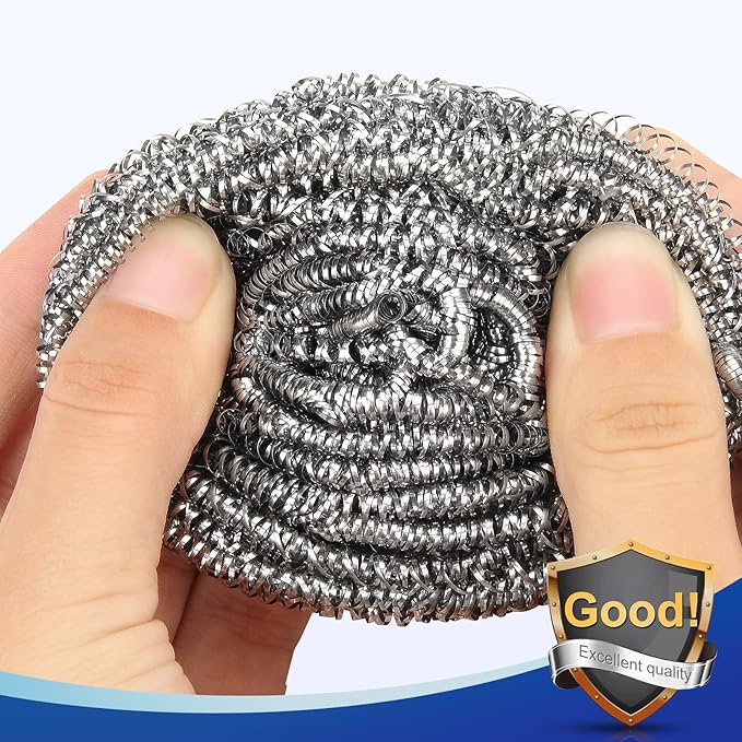 18 Pack Stainless Steel Scrubber, Steel Wool Srubber for Scouring Stubborn Messes from Pots and Pans, Stoves,Broiler Racks,Grills and More