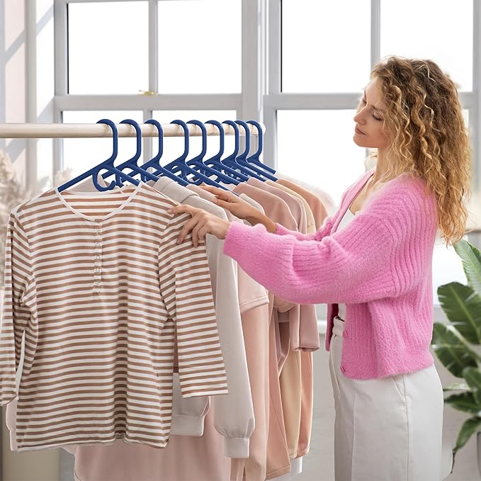NEATERIZE Thick Heavy Duty Hangers - Navy Plastic Clothes Hangers 38 Pack - Great for Coat Hanger, Jackets Jeans & Suit Hanger for Closet - New Apartment Essentials Percheros Ganchos para Colgar Ropa