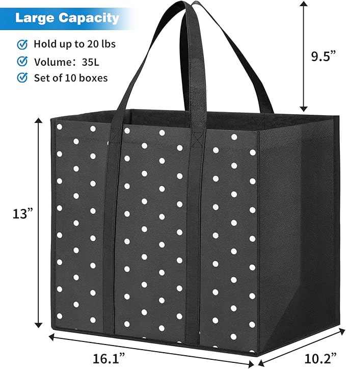 Fab totes 10 Pack Reusable Grocery Bags for Groceries 35L Large Capacity Heavy Duty Waterproof Tote Bags for Shopping and Picnic with Sturdy Handles