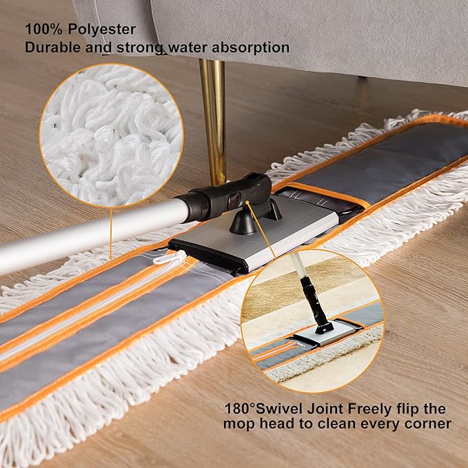 36" Commercial Dust Mops for Floor Cleaning Heavy Duty Floor Duster Mop with Long Handle Hotel Gym Household Cleaning Supplies for Hardwood, Tiles, Marble Floors (Grey)
