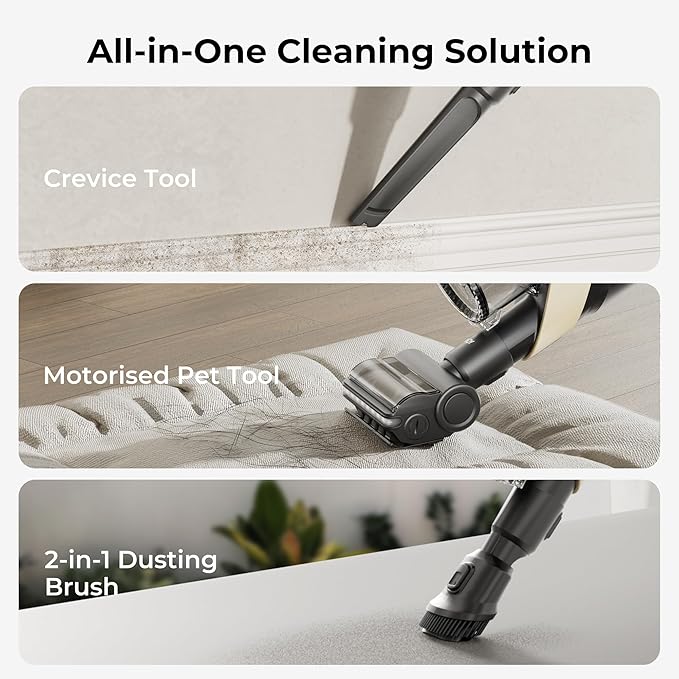 Candy Cordless Stick Vacuum Cleaner, 320AW Powerful Suction, 100min Runtime, Flexi-Fold Tube, SmartSense Tech, LED Headlights, Pet Hair Pickup, Pet & Crevice Tools, for Hard Floor & Carpet, CVS60