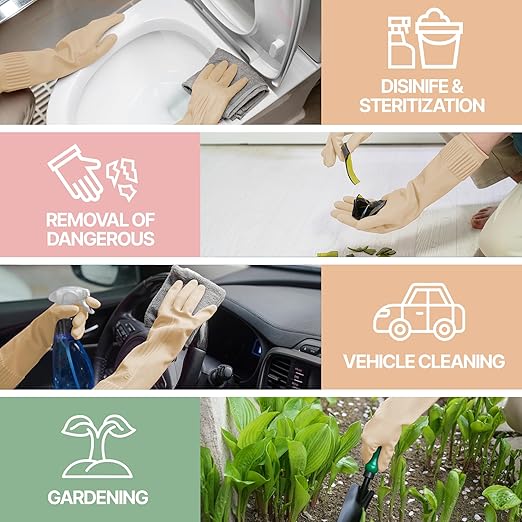 Mamison 2 Pairs Reusable Waterproof Household Dishwashing Cleaning Rubber Gloves, Non-Slip Kitchen Glove (Ivory, Medium (Pack of 2))