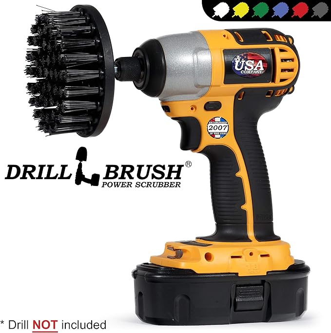 Ultra Stiff 4-Inch Electric Spin Scrubber: Industrial Cleaning Supplies for BBQ, Oil Stains, Rust, Metal, Concrete, Grates, Smoker, Griddle, Outdoor Deck, Garage, & Driveway - No Wire Brush for Drill