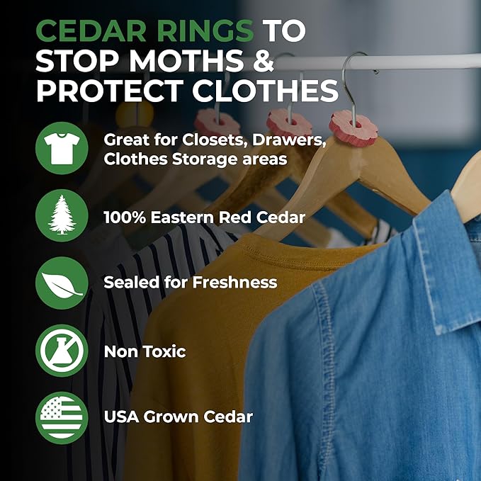 Professor Killamoth 30 Cedar Rings for Clothes Storage - Stop Clothes Damage - 30 Fresh Cedar Rings to Protect Your Clothes