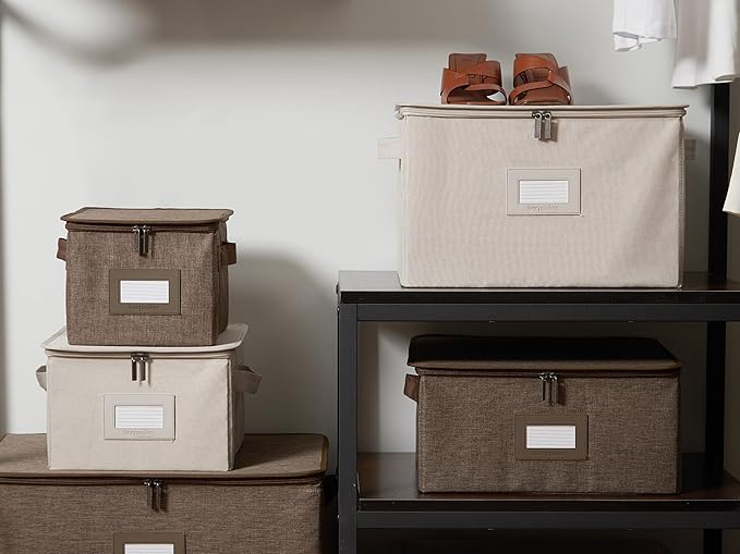 Covermates Keepsakes - Adjustable Zip-Top Storage Box - Configurable FlexGrid Compartments - Heavy Duty Polyester- Reinforced Handles - Stackable Design - Indoor Storage, Beige Heather