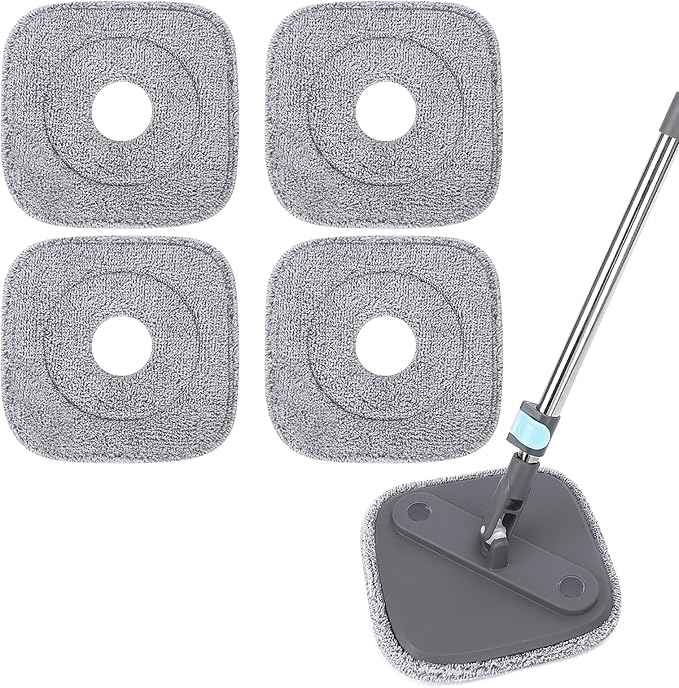 Square Microfiber Mop Pads Compatible with True & Tidy True Spin Mop - Mop Replacement Pads for Square Spin Mop and Bucket - Washable Pads fit for All 9 Inch Square Spin Mop (4 Pack)