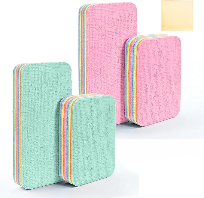 Peelable Microfiber Sponges 4 Pack – 12-Layer Tear Away PVA Cleaning Pads, Ultra Absorbent Non-Scratch Rainbow Sponge for Kitchen Dish, Countertop, Bathroom, Glass & Car Cleaning