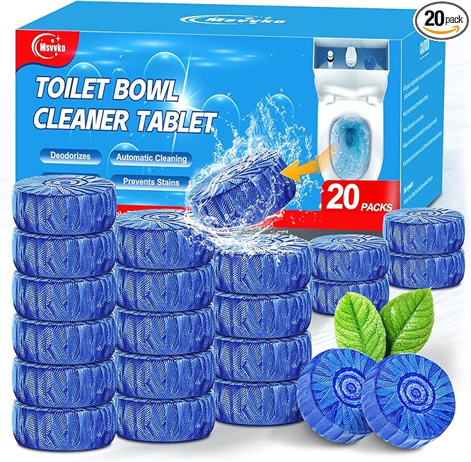 Toilet Bowl Cleaners, Automatic Toilet Tank Cleaner Tablets, Blue Toilet Bowl Cleaner Tablets for Deodorizing & Descaling, Powerful Cleaning, Slow-Release Against Tough Stains 20 Pack