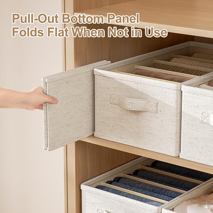 3 Pack Large Wardrobe Clothes Organizer and Storage, Fabric Sweater Organizer for Closet with Handles 5 Grids Foldable Drawer Dividers for Pants, Jeans, T-shirts, 20.8"×11.2"×7.5"