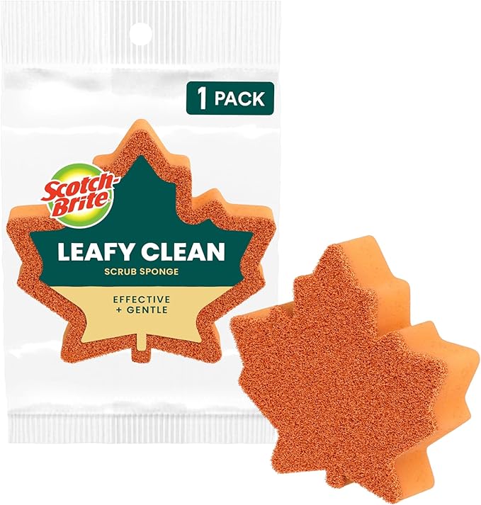 Scotch-Brite Leafy Clean Scrub Sponge, Two-Sided Kitchen Sponges for Cleaning Effectively, Leaf Shaped Dish Sponges with 100% Recycled Scrubbing Fibers, 1 Scrubbing Sponge