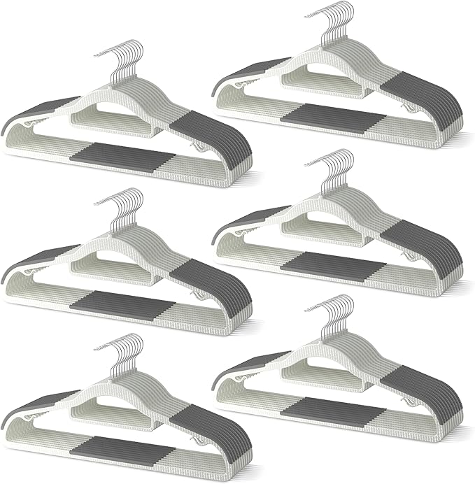 60 Pack Heavy Duty Plastic Hangers, Non Slip Clothes Hangers with Rubber Pads and 360° Hook - Thin Space Saving Hanger, Closet Organizer for Shirt, Pants, Suit, Skirt,Coat - Gray