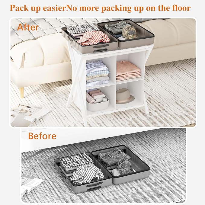 aboxoo 2 Pack Luggage Rack with storage, Guest Room Folding Suitcase Stands, Holds up to 120 lb, Space Saving Suitcase Holders for guest room, Bedroom Hotel, White