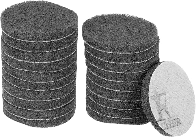 HARFINGTON 20pcs Scrubber Scouring Pads 1200 Grits 3 Inch Drill Power Brush Hoop and Loop Surface Conditioning Disc Drill Scuffing Disc Scrub Pads for Home Kitchen Cleaning, Light Grey