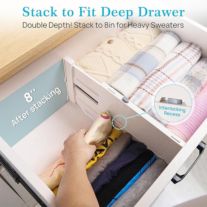 Vtopmart 16 Pack Drawer Dividers for Clothes, 4" High 11.3"-17" Adjustable Expandable Dresser Drawer Organizer, Plastic Drawers Separator for Dresser, Baby Clothes, Underwear, Kitchen & Office Storage