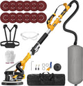 GEVEELIFE Drywall Sander, 880W Popcorn Ceiling Removal Tool, Drywall Sander with Vacuum Dust Collector, 5 Variable Speed 1000-2100RPM, LED Light, Foldable & Extendable Handle, 12 Sanding Discs